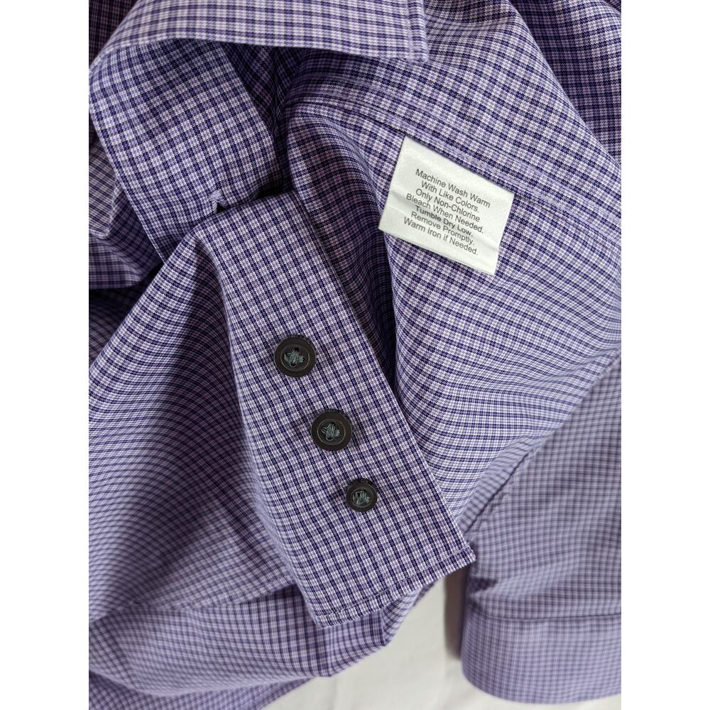 Kenneth Cole Awearness Check Dress Shirt Purple Mens Slim Fit 16 1/2 36/37 Tall - Picture 5 of 9